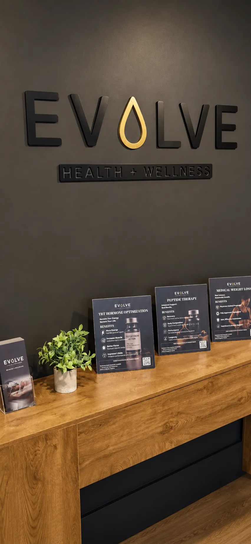 Evolve Health + Wellness logo wall and treatment guides