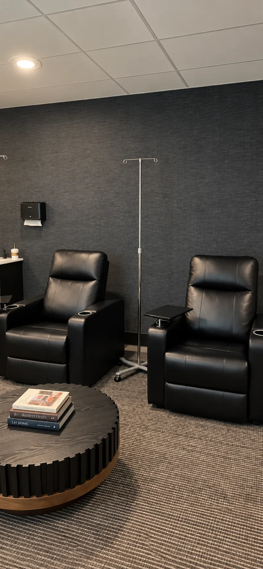 IV therapy lounge with recliners at Evolve