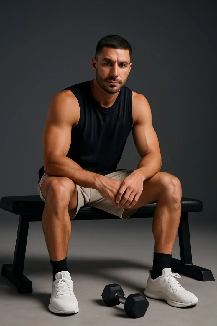 Man resting on a training bench after a workout